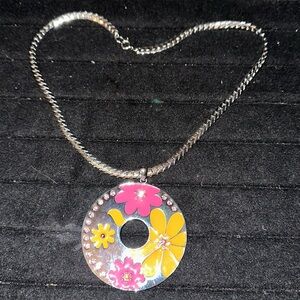 Lia Sophia Silver w/ Rhinestones and pink and orange flowers Necklace